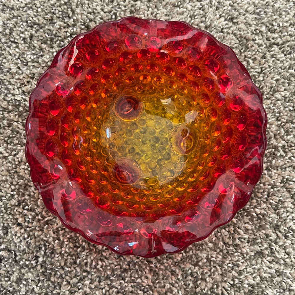Fenton Vintage Ruby Red Amberina 3-Toed Hobnail Patterned Candy Dish - Picture 5 of 5